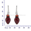 Lovely Corundum And Coral Gemstone 925 Sterling Silver Earring Jewelry